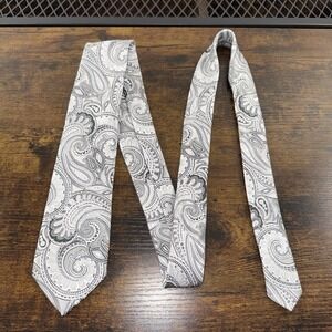 Hi-Tie Grey Silver Paisley 100% Silk Necktie Men's Classic Formal Wedding
